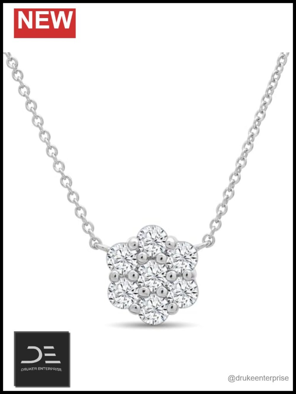 Lab-Grown Diamond Pendant Necklace 925 Sterling Silver 1/2 CTTW 7 Stone Flower